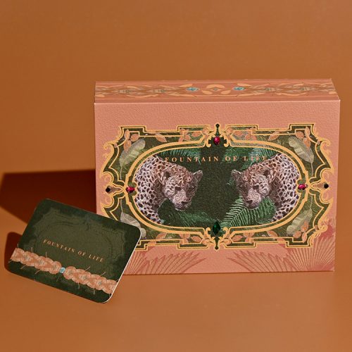 Luxurious leopard perfume gift set-front view as it closed